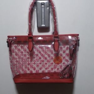 Larger see thru or lucite And red tote bag
